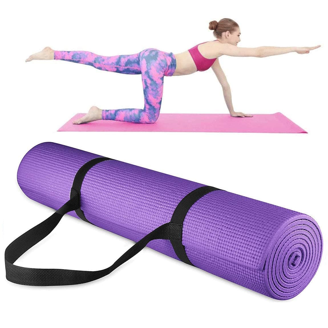 LIKEVER Thick Non-slip Yoga Mats with Strap for Women Exercise Mats for Floor Home Gym Equipment Workout Pilates Fitness Mat (173 x 60 x 0.6 cm, Purple)