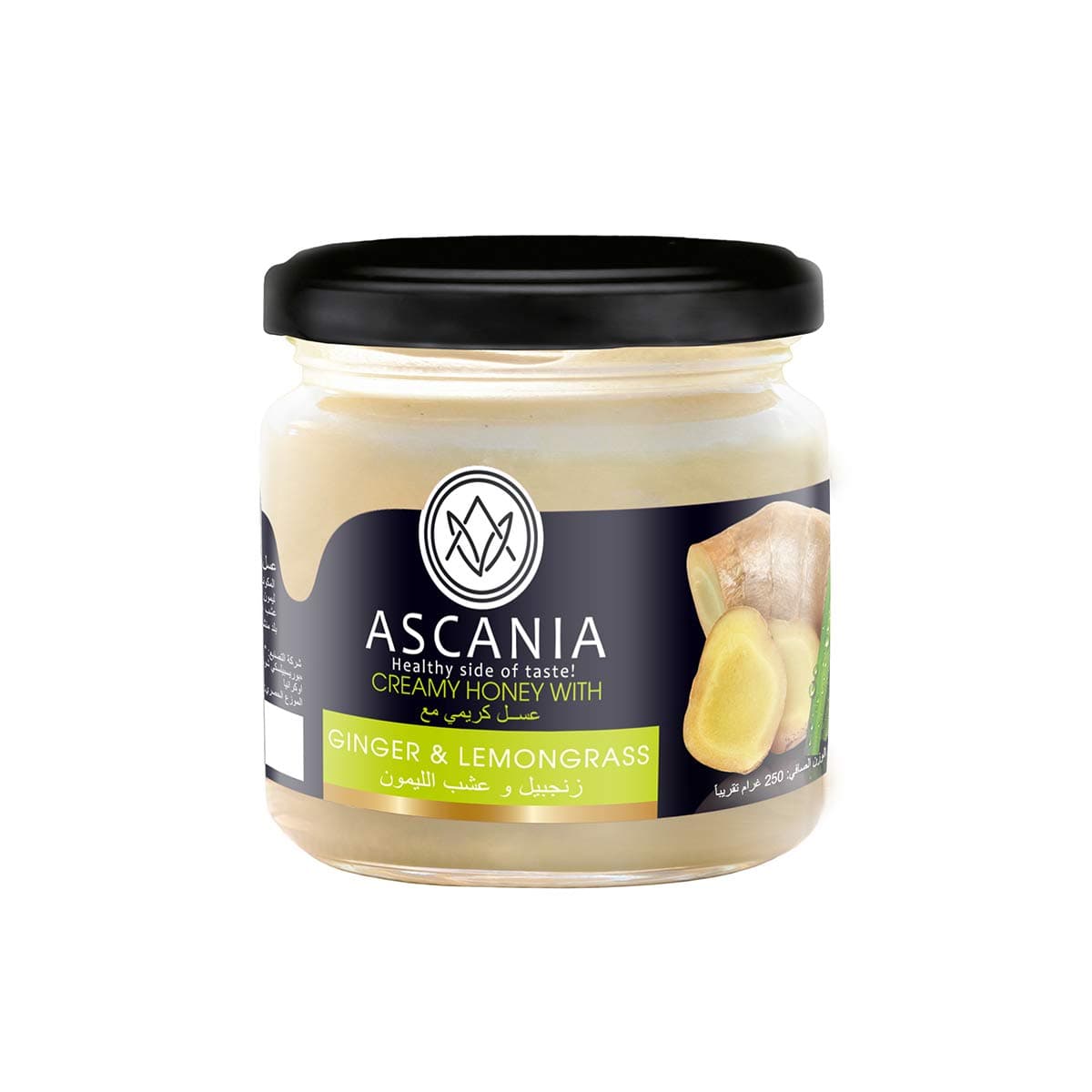Ascania Creamy Honey With Ginger And Lemongrass - 100% Raw & Natural, Doesn'T Crystallize, Free From Artificial Flavours, Colorants & Preservatives, 250Gm