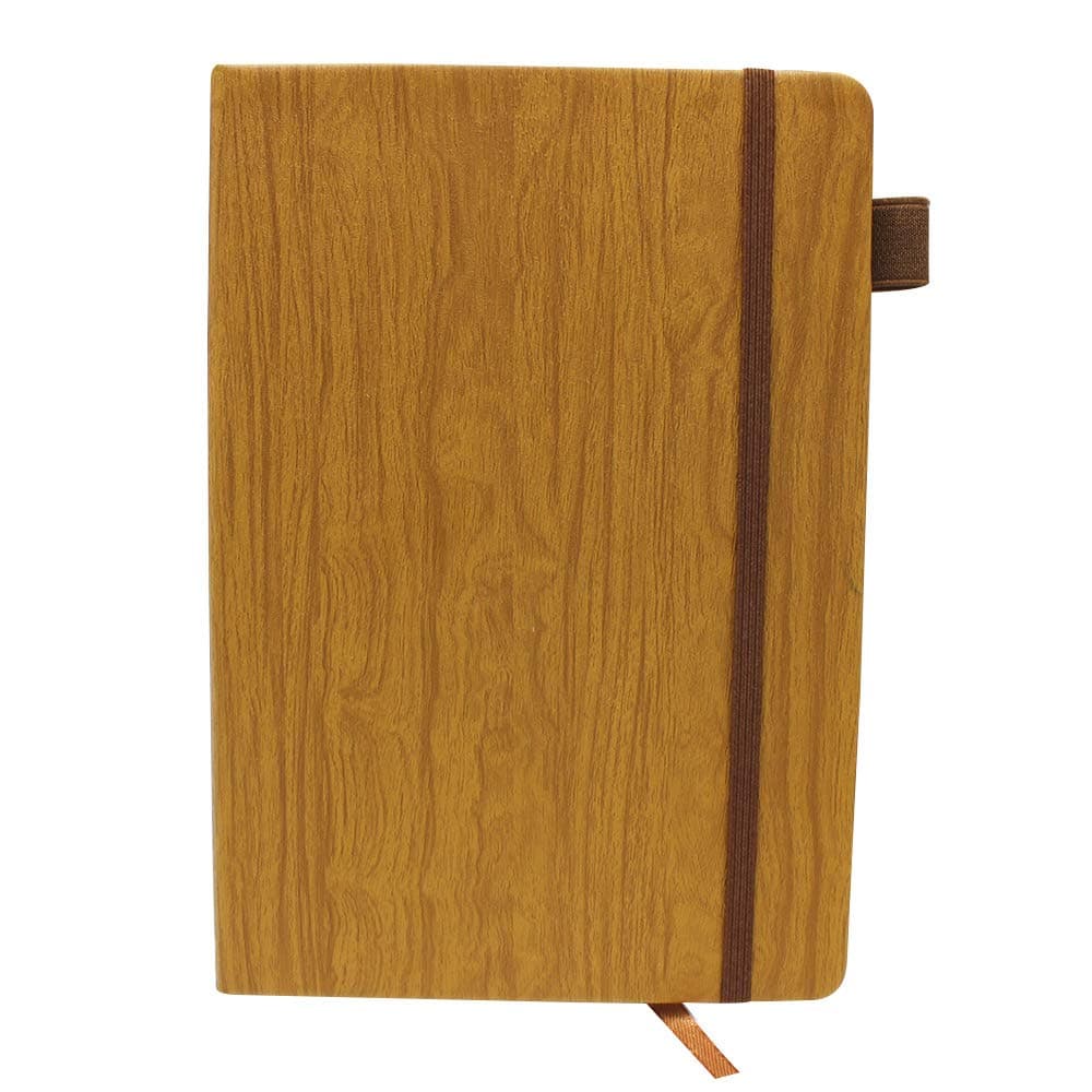 Calendar 2018 2019 PU Leather Journal Notebook-Writing Ruled Daily Notepad A5 Elastic Band Wood Pattern Cover with Pen Holder