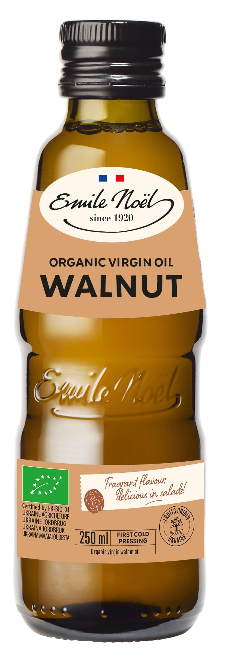 EMILE NOEL - Organic Walnut Oil, Sweet and Light Taste, First Cold Pressed, Best Used in a Variety of Salads & End of Cooking, Naturally Rich in Omega 3, 100% Vegan 250ml Bottle