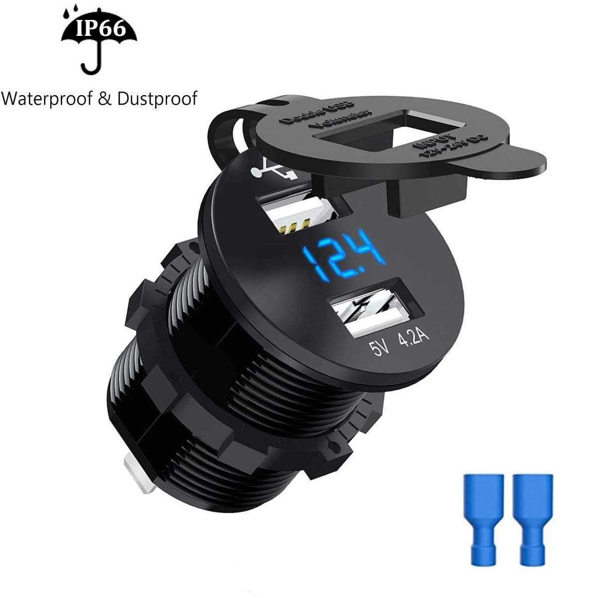 SONRUDual USB Charger Socket Marine Power Outlet 2.1A & 2.1A(4.2A) Voltmeter LED Digital Display for 12-24V Car Boat Truck Vehicle Motorcycle