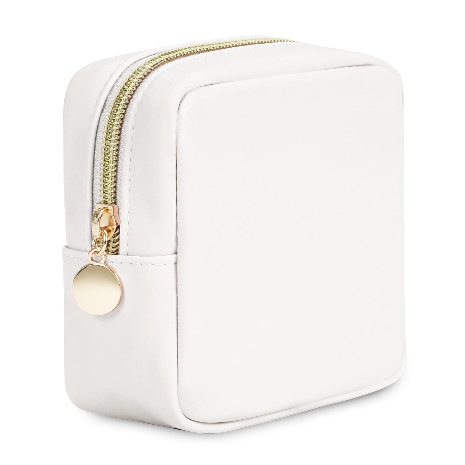 Small Makeup Bag for Handbag, Mini Make Up Bag for Purse, Small Makeup Pouch for Women, Cosmetic Bag with Slip-in Pockets, Vegan Leather Travel Makeup Bag, Milky White (Patent Pending)