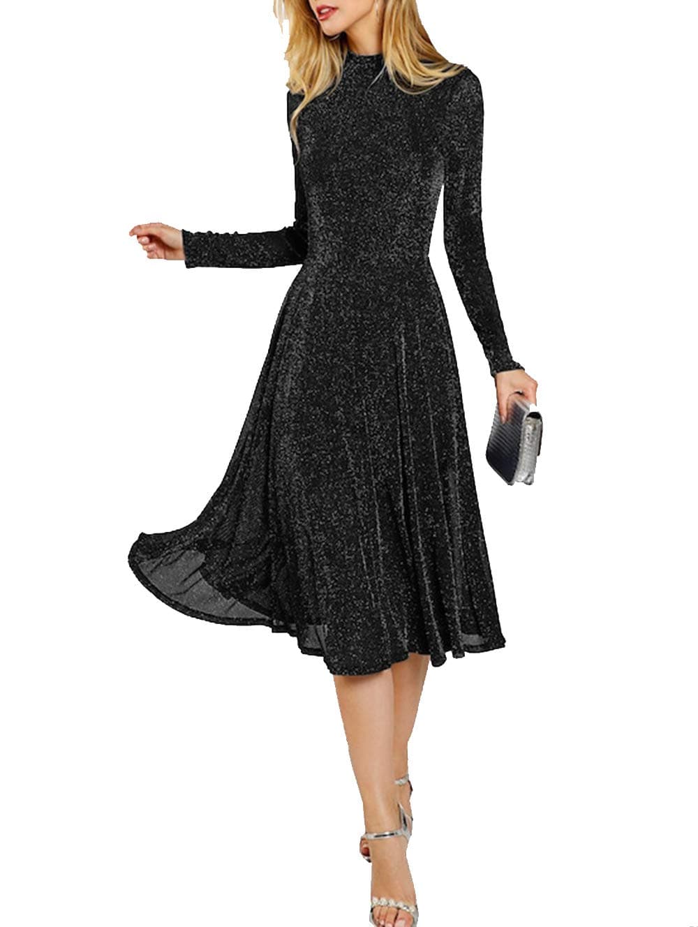 ESPRLIA Womens Plus Size Sequin Short Cap-Sleeve Party Homecoming Midi Dress (Black, S)