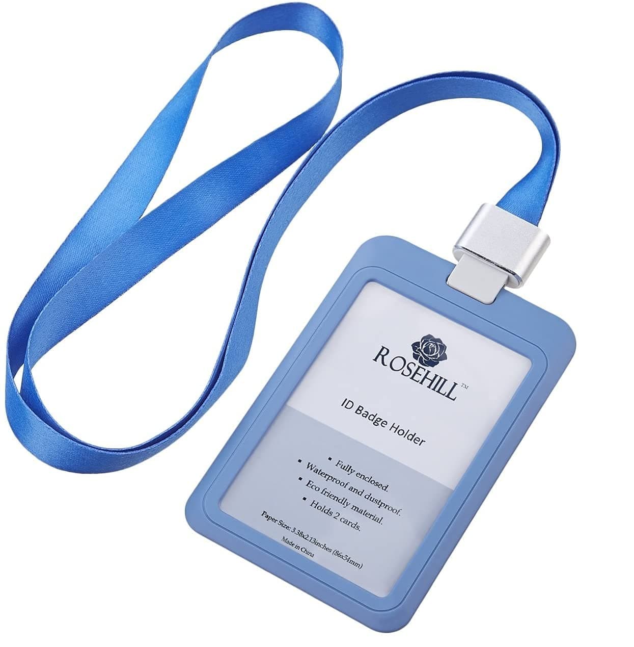 Rubber Badge Holder with Detachable Neck Lanyard (Bonus: FREE retractable id badge reel!!!) (Blue)