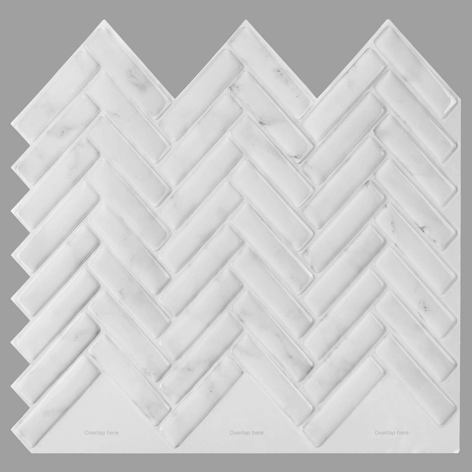 decalmile 10 Pcs 3D Peel and Stick Tile Backsplash 12" x 12" White Marble Herringbone Self Adhesive Wall Tiles Kitchen Bathroom Home Decor (30.5cm x 30.5cm)
