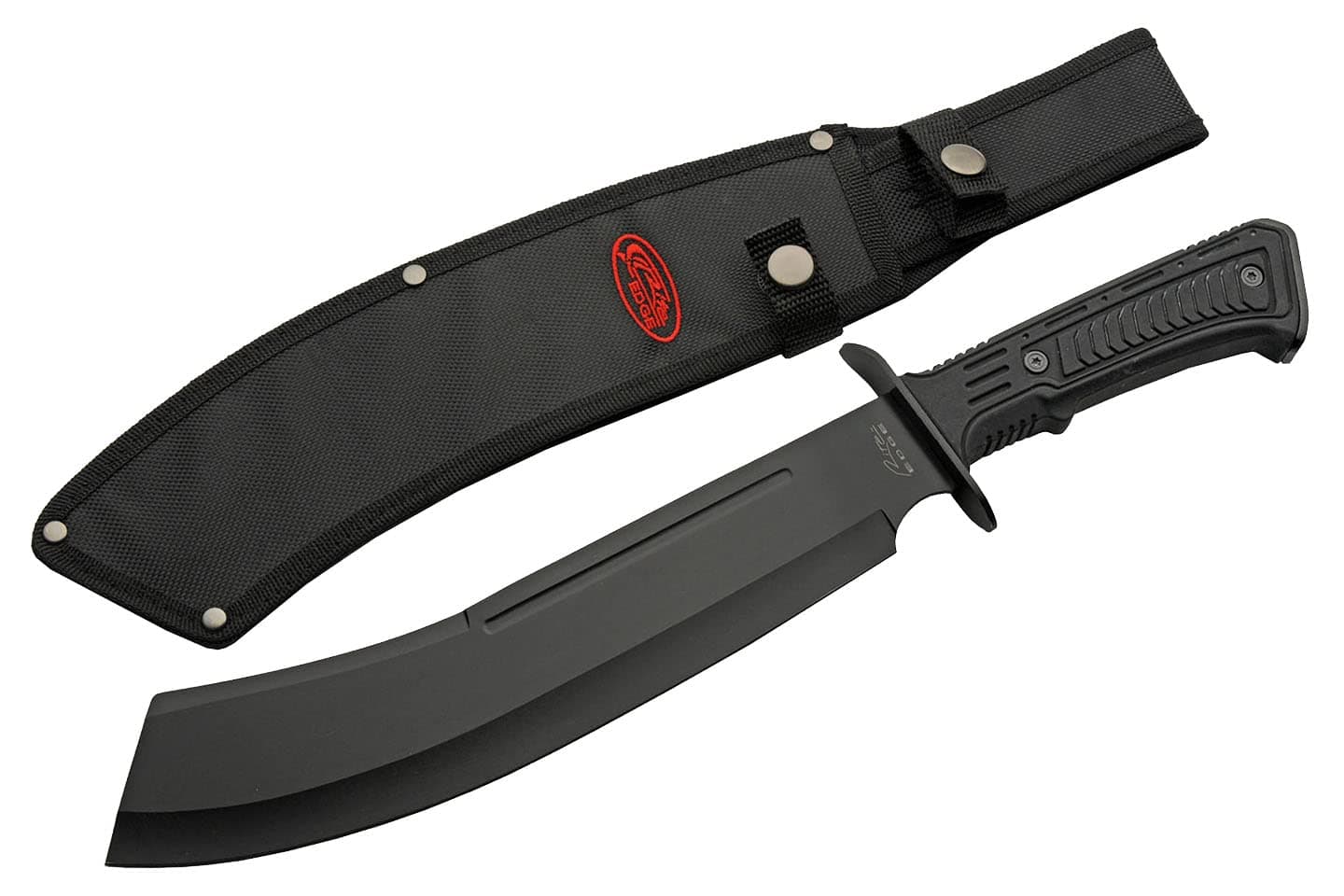 SZCO Supplies 211552-BK Rubberized Handle Full Tang Curved Blade Outdoor Bush Machete with Sheath, Black, 16" Length