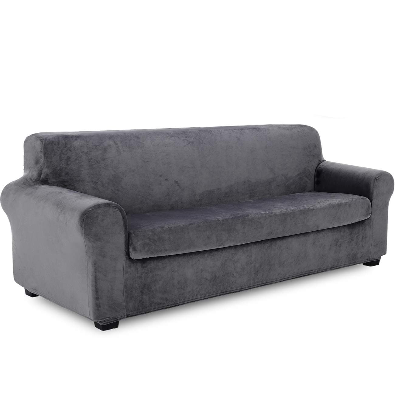 TIANSHU 2 Piece Velvet Sofa Slipcover, Soft Plush Oversized Couch Cover for 4 Cushion, Stretch Sofa Cover for Living Room, Stylish Fleece Furniture Cover Protector.(XL Sofa, Gray)