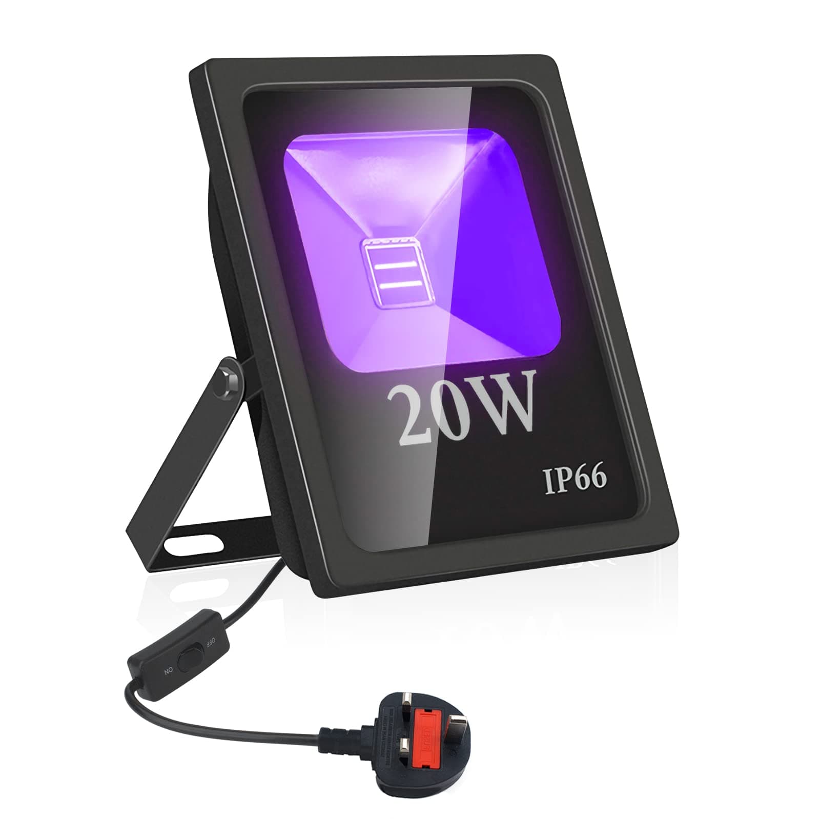 Eleganted UV LED Flood Light, 20W High Power UV Ultraviolet Blacklight 85V-265V AC IP66 Waterproof for Parties,Curing, Glue, Blacklight, Fishing, Aquarium with UK Plug