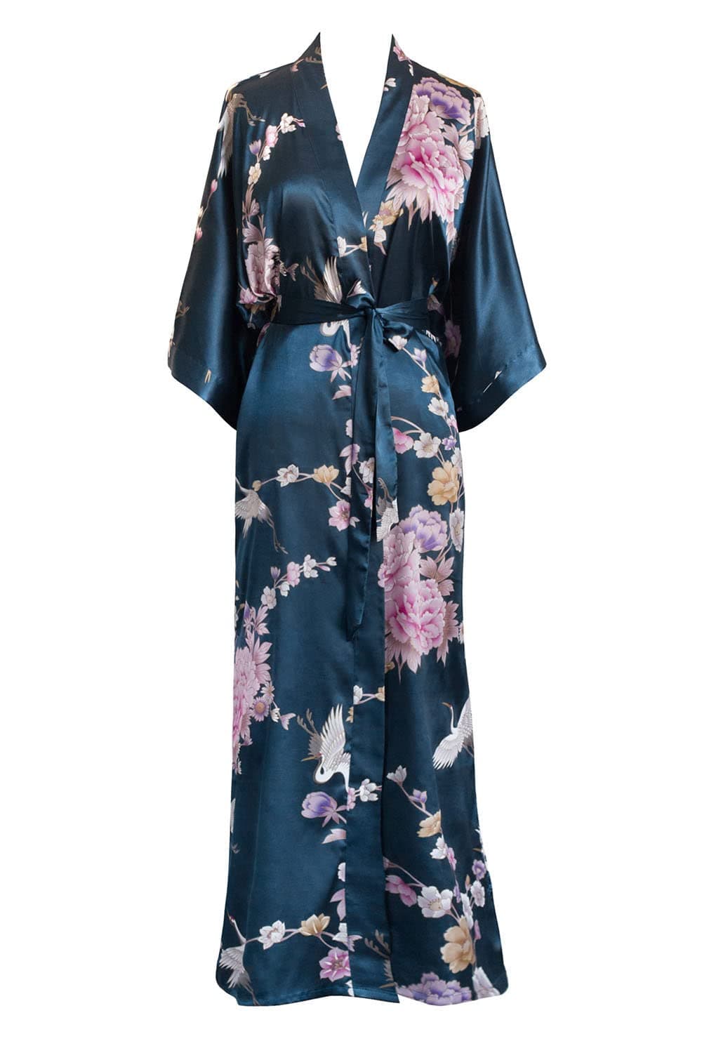 Old Shanghai Women's Kimono Robe - Peacock & Blossoms (Long)