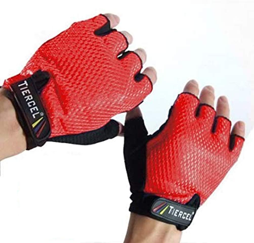 RED - Weightlifting Gloves Mens Size Extra Large. Sport Gloves for Weight Lifters. Gym Fitness Gloves Size X-Large. Exercise Gloves for Men with Palm Weight Grip Padding. Fingerless Gloves for Men