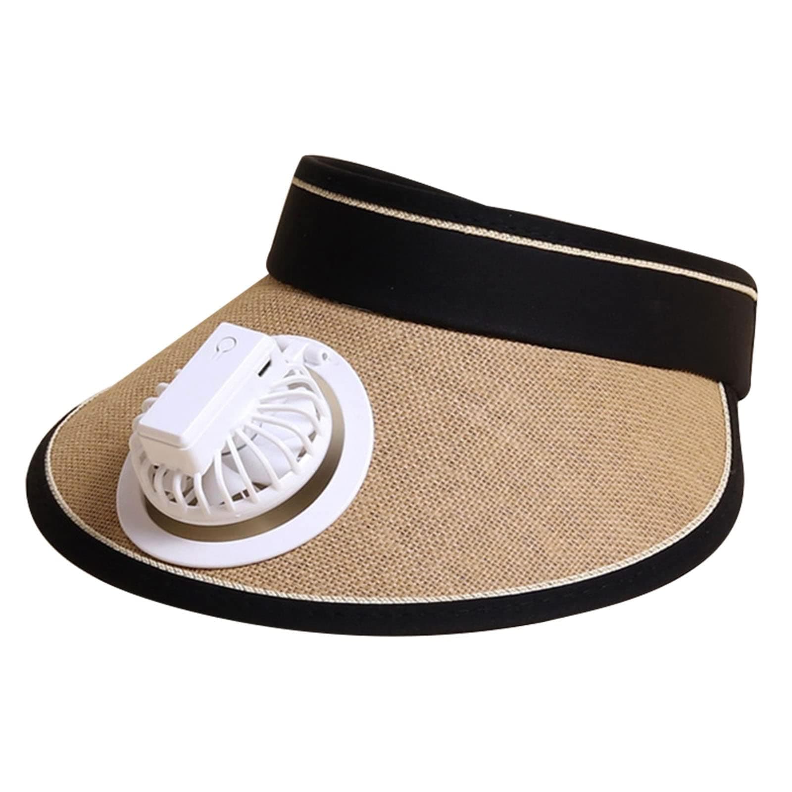 KASTWAVESun Visor Hats with Fan, UPF 50+ Visor with Built-in Fan 2 in 1 Fan Visor Hat Outdoor Cooling Hat Portable Fan Hat Adjustable Visor Fan Sun Protection Hat with 3 Temp Modes for Women Travel