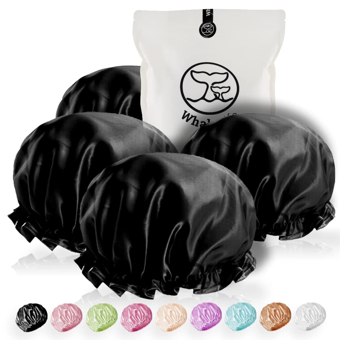 4-Pack Shower Caps for Women, Dual-Layer, Comfortable and Reusable (Black)
