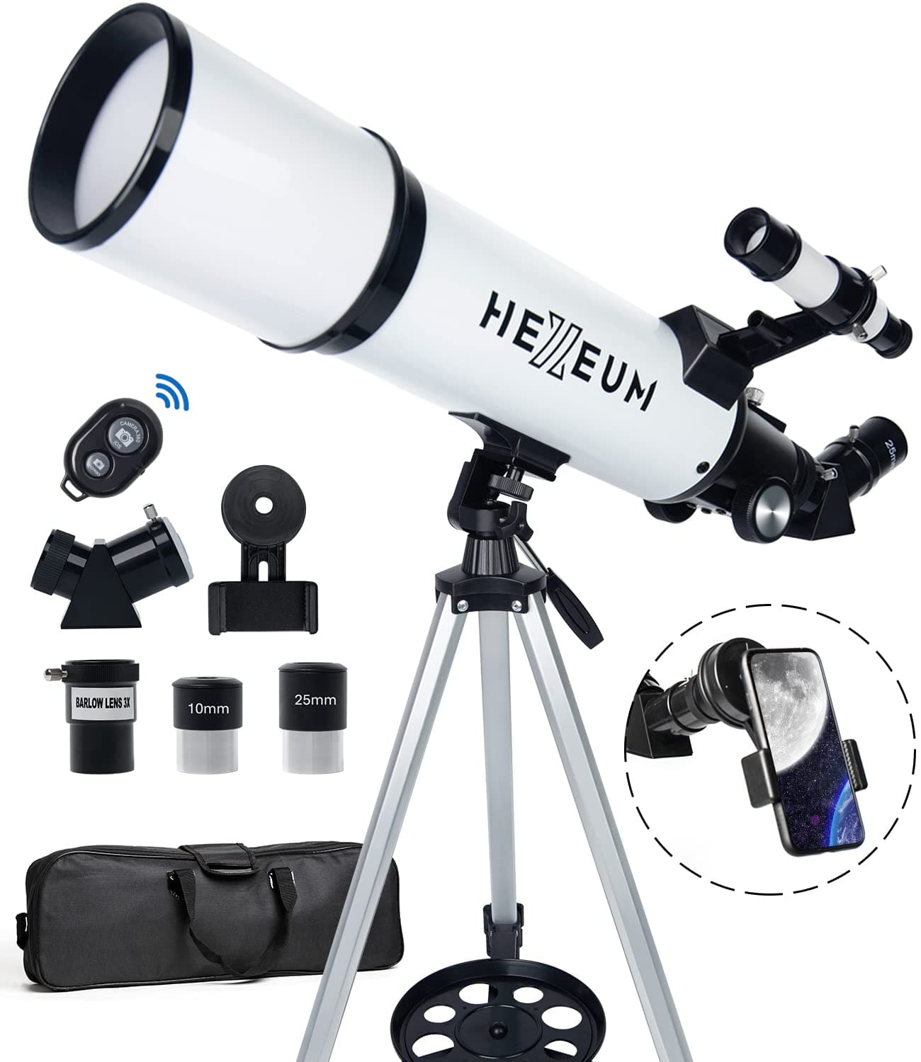 Telescope 80mm Aperture 600mm - Astronomical Portable Refracting Telescope Fully Multi-Coated High Transmission Coatings AZ Mount with Tripod Phone Adapter, Wireless Control, Carrying Bag.