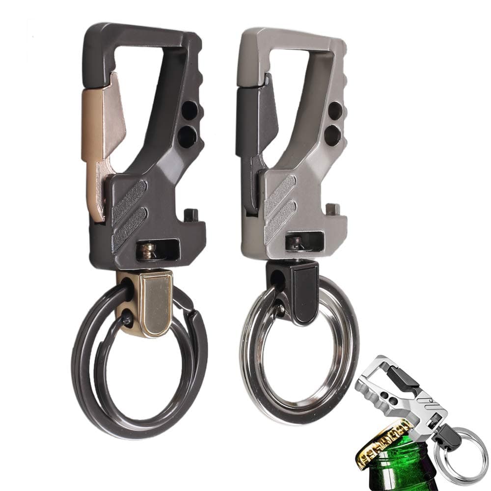 HO2NLE Bottle Opener Keychain Heavy Duty with 2 Metal Key Rings Car Keychain for Men and Women Gun Silver and Gun Gold 2 Pcs