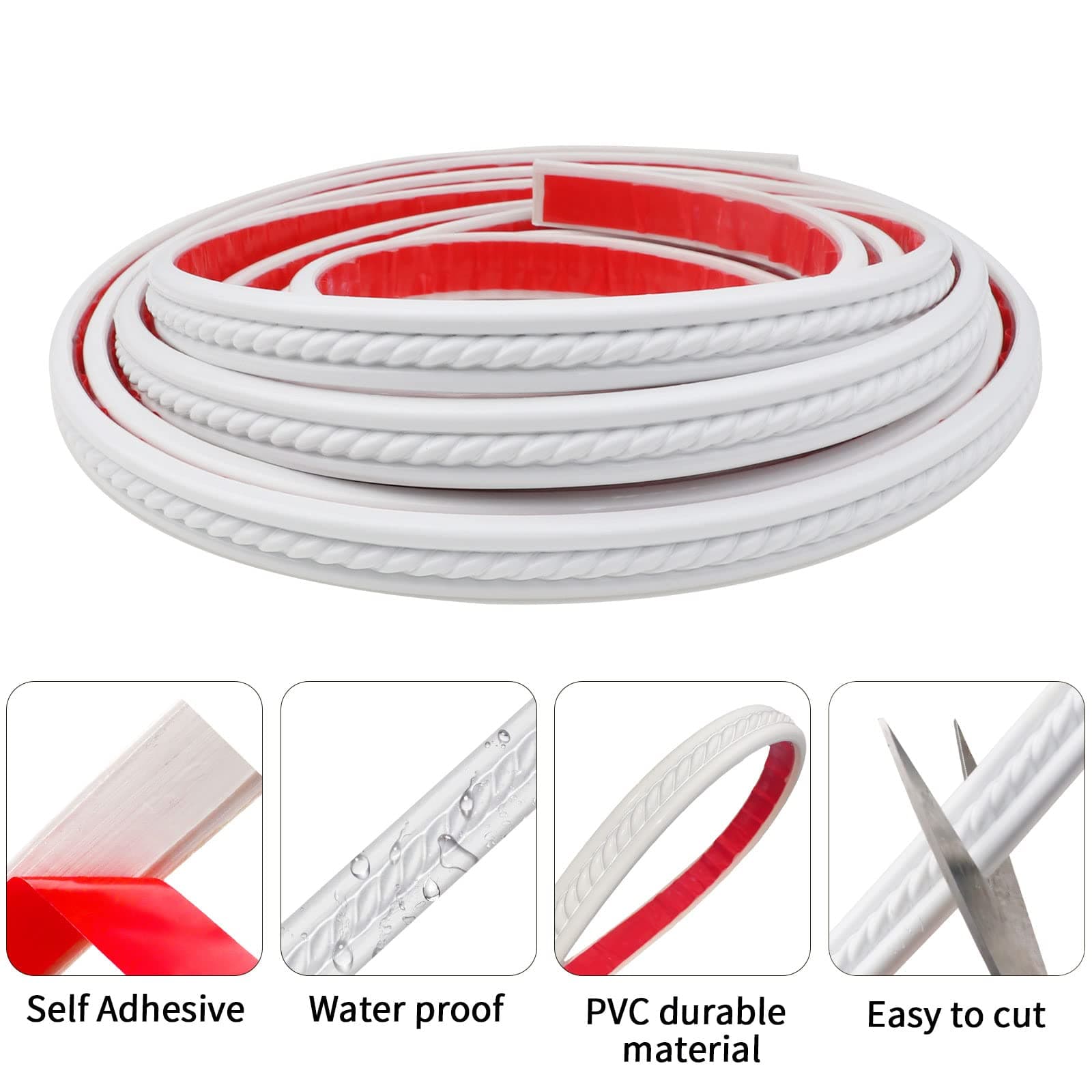 Pluden PVC Wall Trim, White, 10 Feet x 0.78 Inch, Self-Adhesive Peel and Stick, Flexible Molding Trim for Home Decor