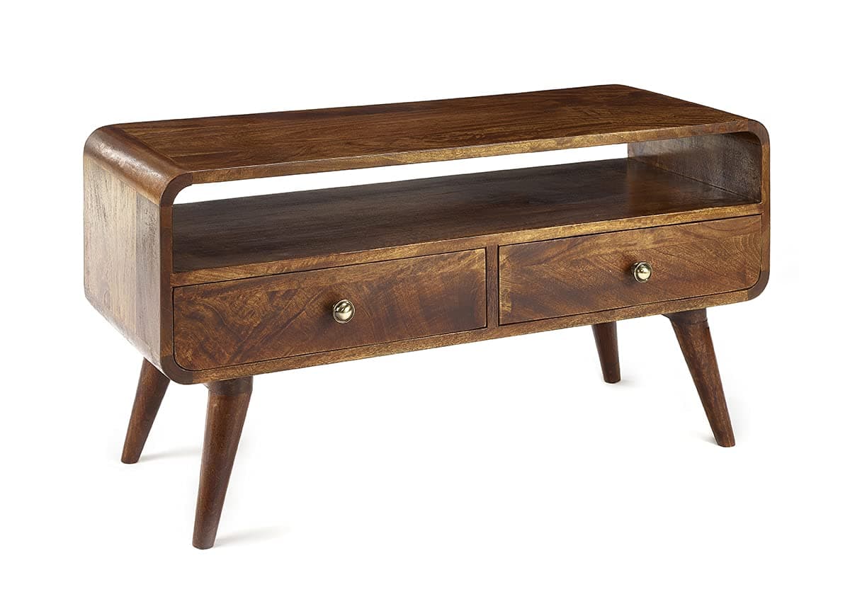 90cm Wide Solid Wood Tv Video Unit Stand 2 Drawers And Shelf (Dark)