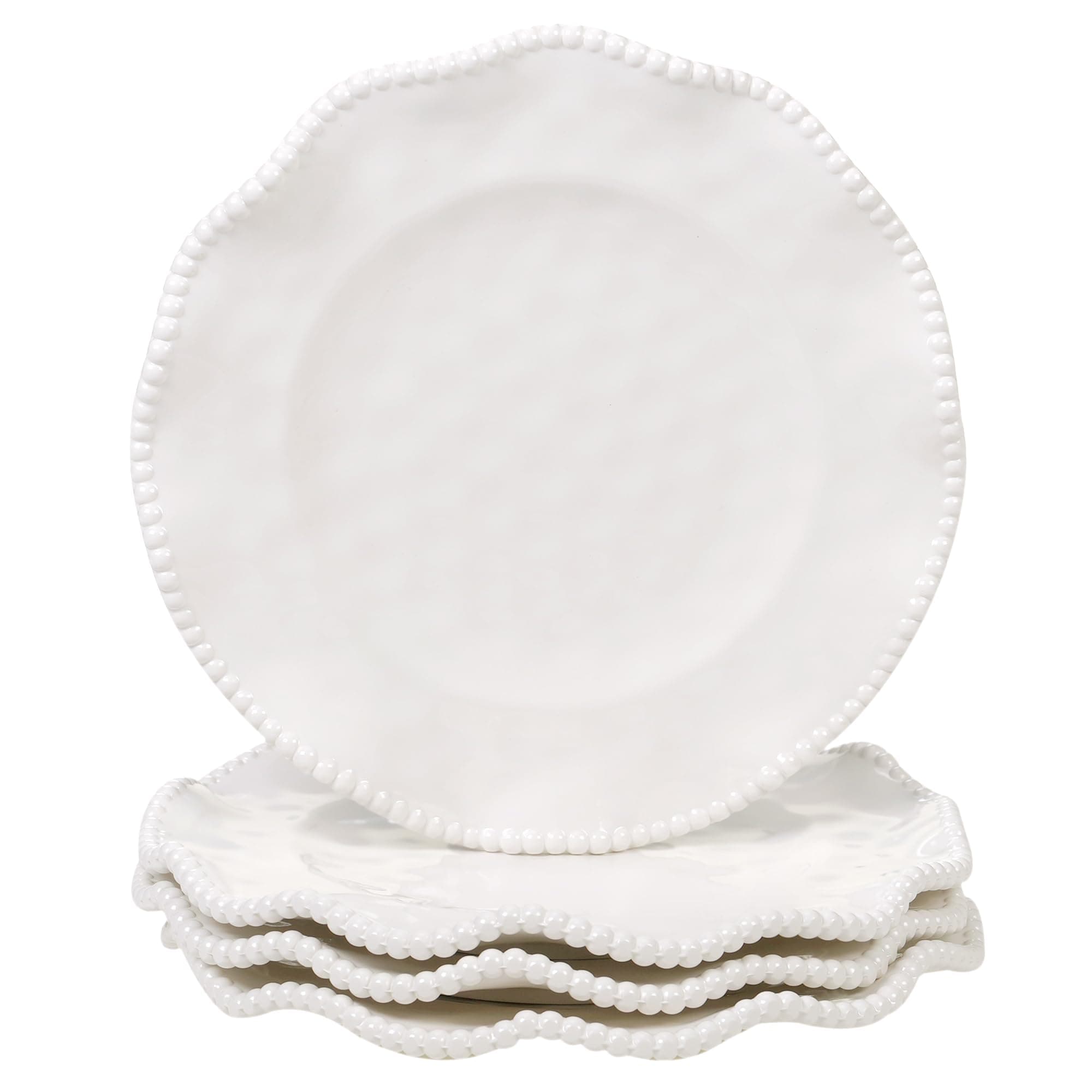 Perlette Off-White Melamine Dinner Plates – Set of 4, 11" Elegant Beaded Design, Unbreakable & Heavyweight – Indoor & Outdoor Use, Perfect for Dining, BBQs, Picnics, Weddings & Everyday Meals