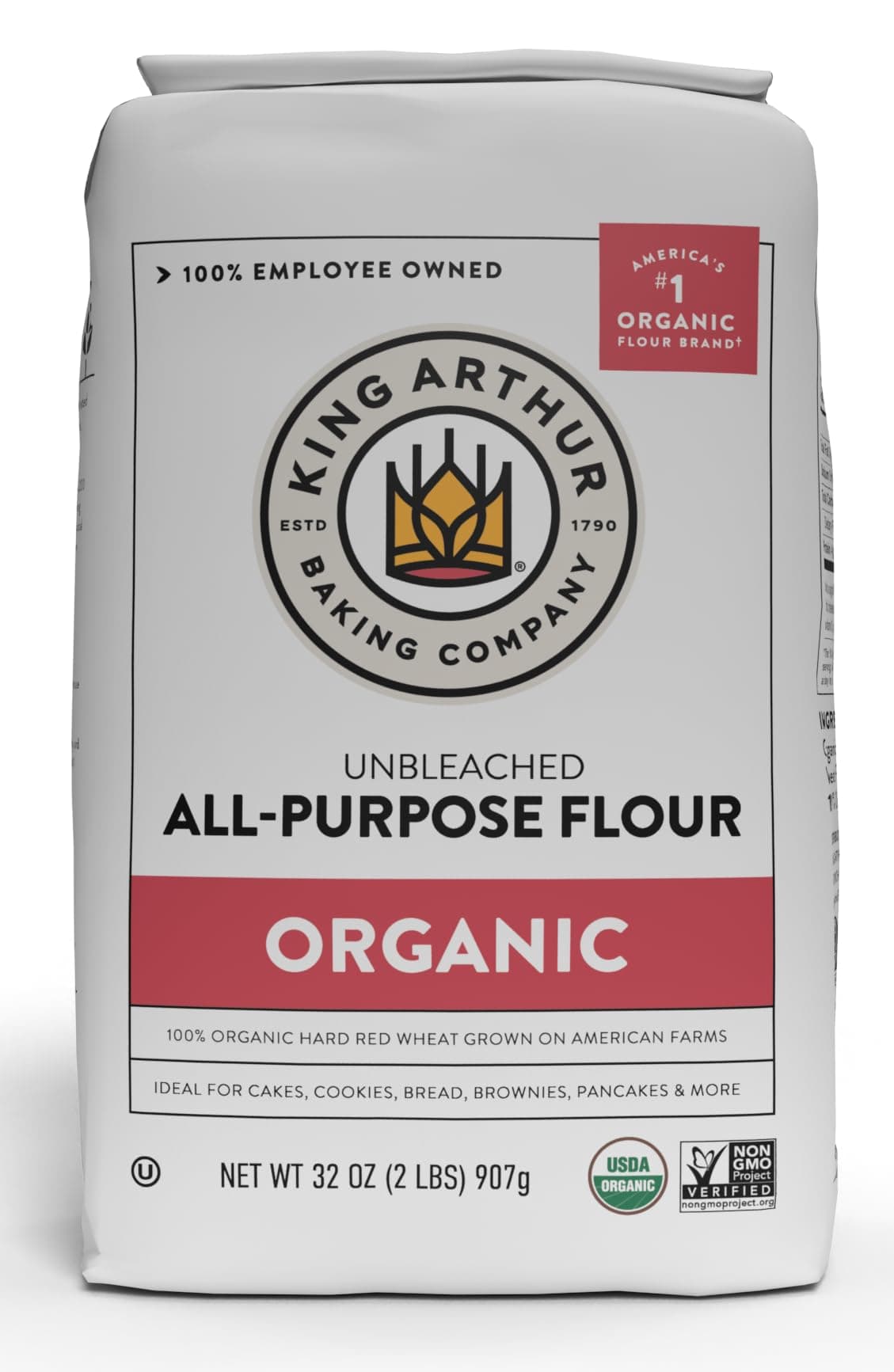 King Arthur, 100% Organic All-Purpose Flour Unbleached, Non-GMO Project Verified, No Preservatives, 2 Pounds (Pack of 12)