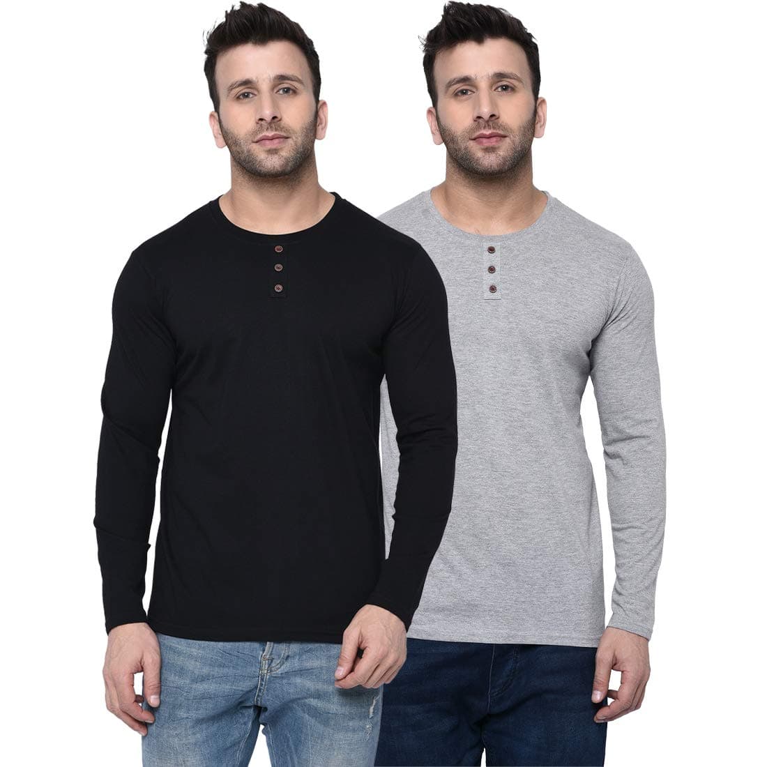 London Hills Men’s Cotton Blend Round Neck Full Sleeve T-Shirt Combo | Regular Fit | Pack of 2