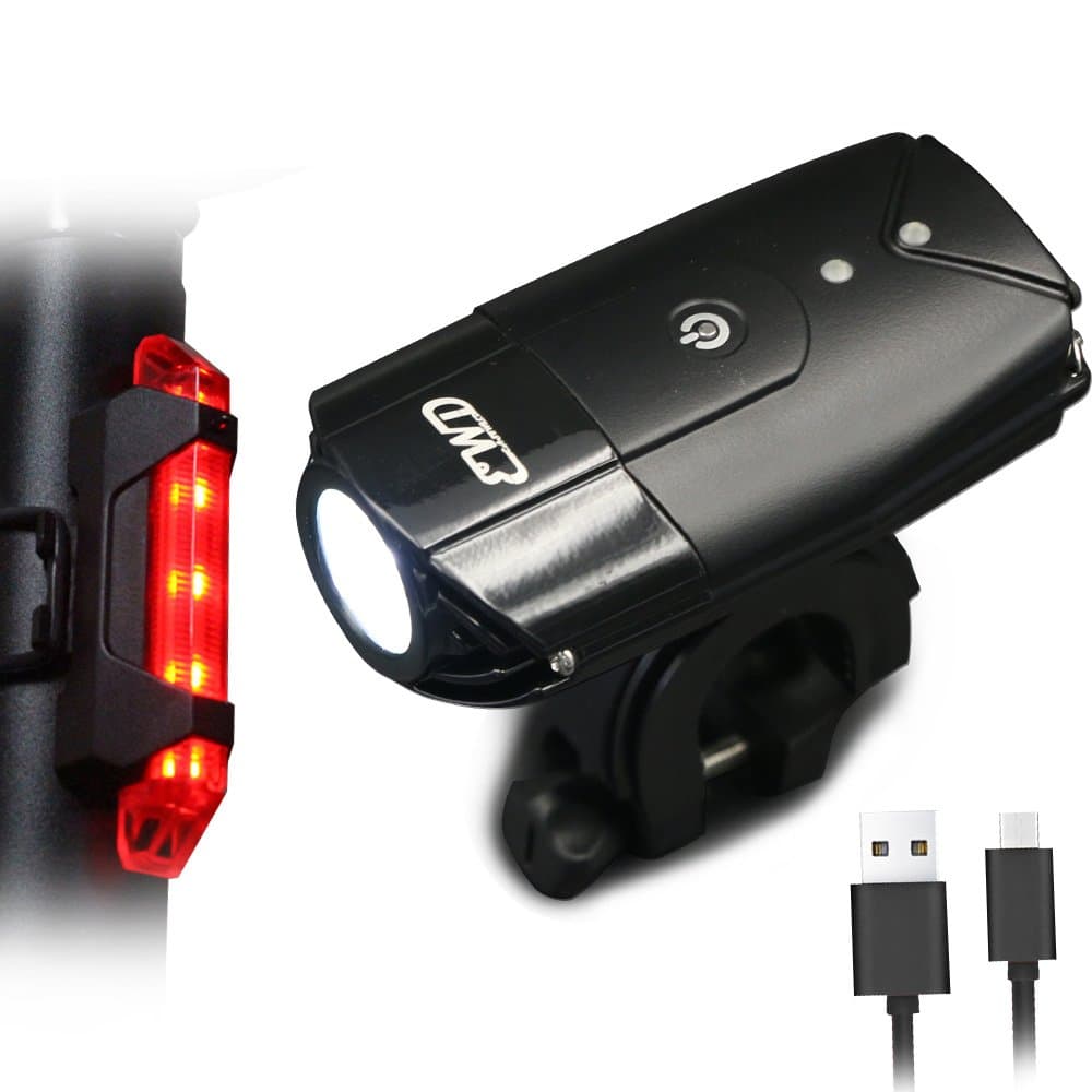 EASTWILD USB Rechargeable Bicycle Lights Set Front and Rear, Bike LED Light 2000mA / 900 Lumens Super Bright Bike Headlight, Free Rechargeable Tail Light and Helmet Mount Included (Black)