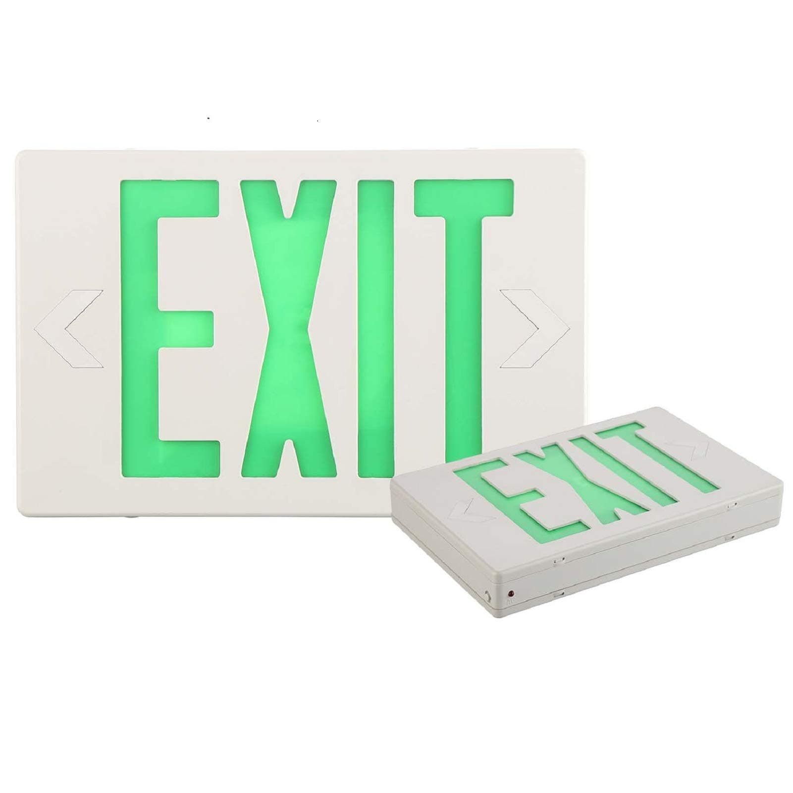 SPECTSUN 2-Packs Emergency Exit Sign - Dual-Directional Green LED Lights with 90-Min Battery Backup, UL Listed AC 120/277V Hardwired for Fire Safety Compliance (Adjustable Heads, Wall/Ceiling Mount).