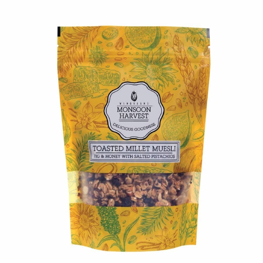 Monsoon Harvest: Toasted Millet Muesli, Breakfast Cereal - Fig & Honey with Salted Pistachios, 250 Grams