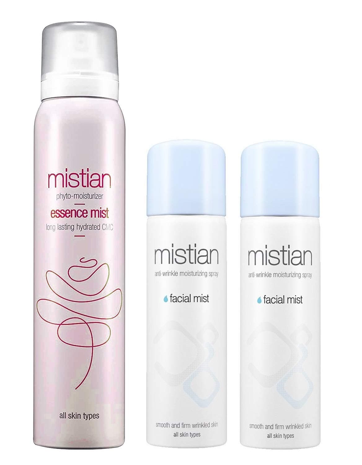 Mistian Deep Moisturizing Korean Essence Mist Facial Spray Set of 3 for Dry Sensitive Skin 3.38 Fl. Oz. Rose Water, Witch Hazel, Hyaluronic Acid, Collagen, Allantoin - Makeup Setter, moisturizing