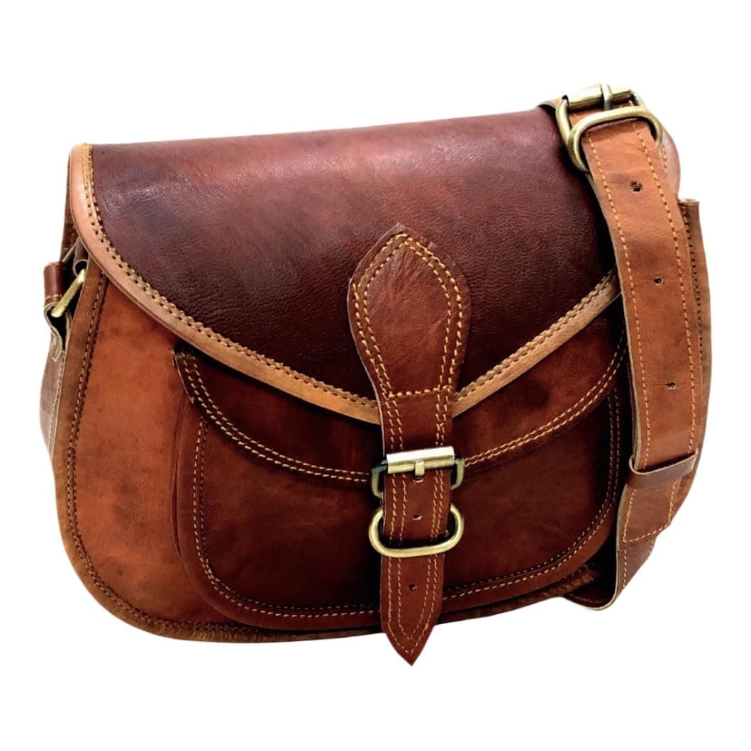Women Vintage Style Genuine Brown Leather Crossbody Shoulder Bag Crossover Satchel ladies Purse Tote Handbags Travel