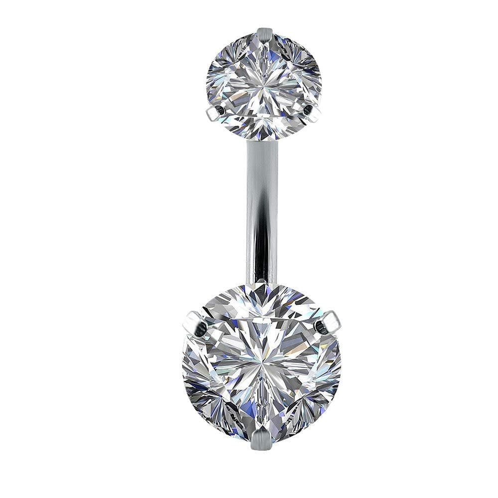 GadgetsdenSilver 316 L Surgical Steel Double Round Cubic Zircon's Internally Threaded Belly Button Ring Body Piercing Navel Barbells Jewelry for Women