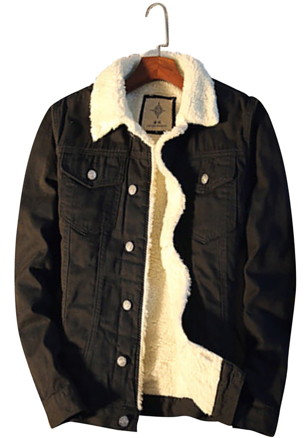 Beskie Men's Sherpa Lined Denim Jacket Button Down Classic Trucker Jackets Warm Casual Quilted Jeans Coats Outerwear