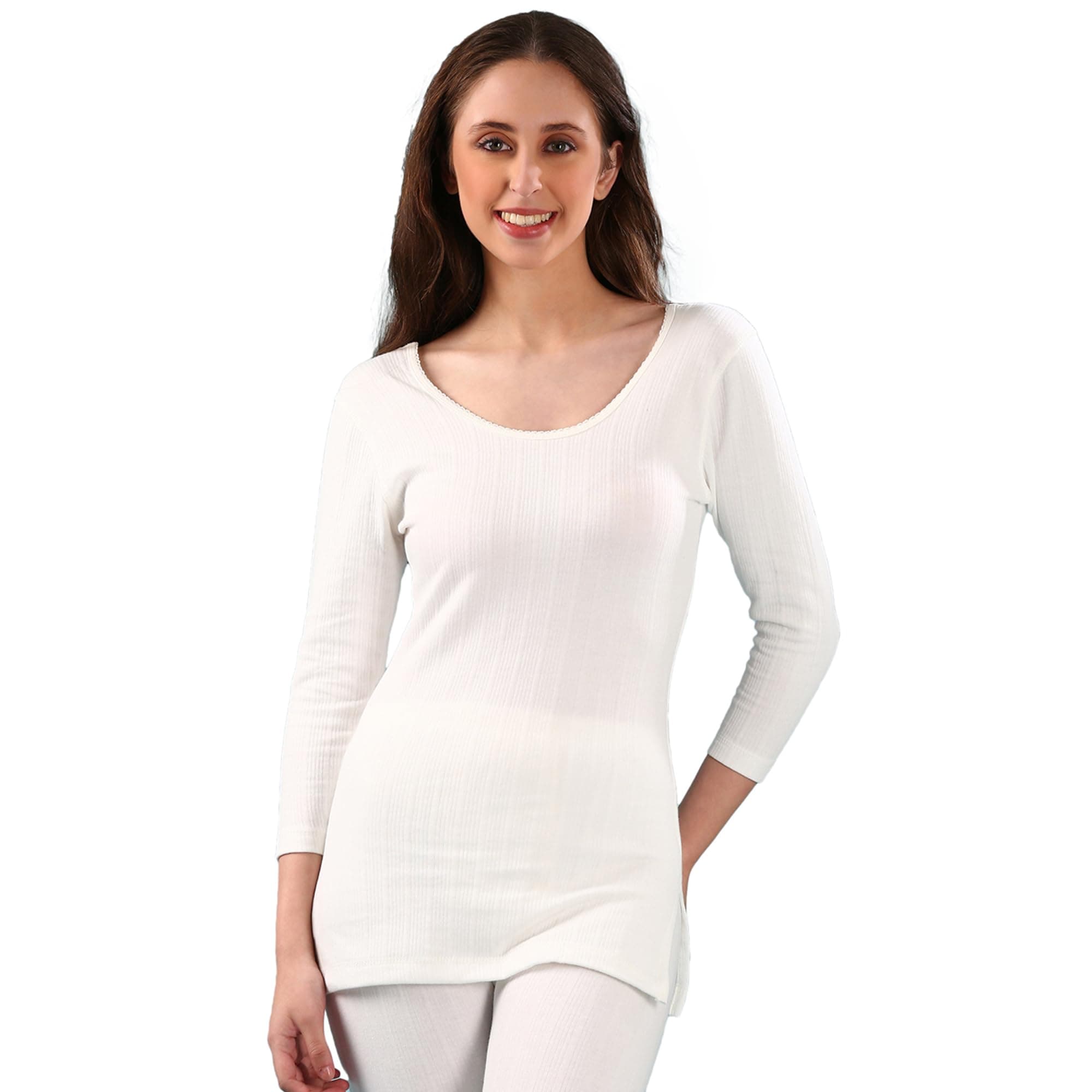 Dixcy Scott Slimz Women’s 3/4th Sleeves Thermal Top |Body Warmer Heat Trap Technology|Enhanced Flexibility|Layering ​Compatibility| Sweat Absorption |Deep Neck Ideal for Layering