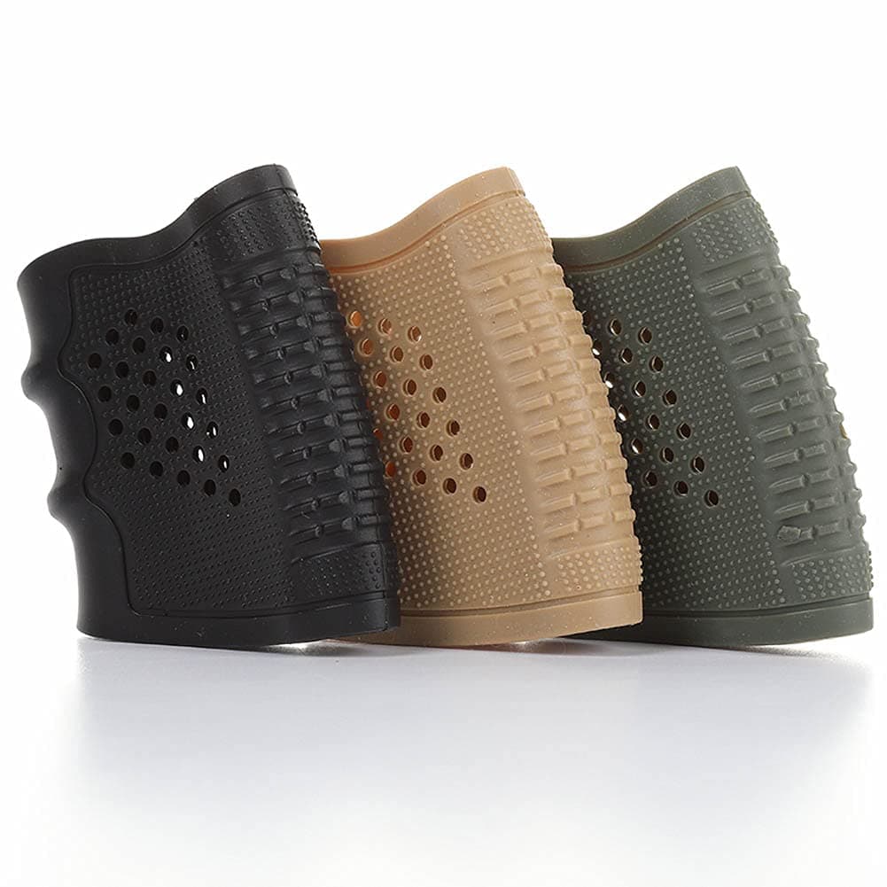 Fidragon Tactical Rubber Grips Glove Sleeve Slip-On Ventilated Grip Grips for Glock and Oher Pistol 3 Pcs Black Khaki and Green…