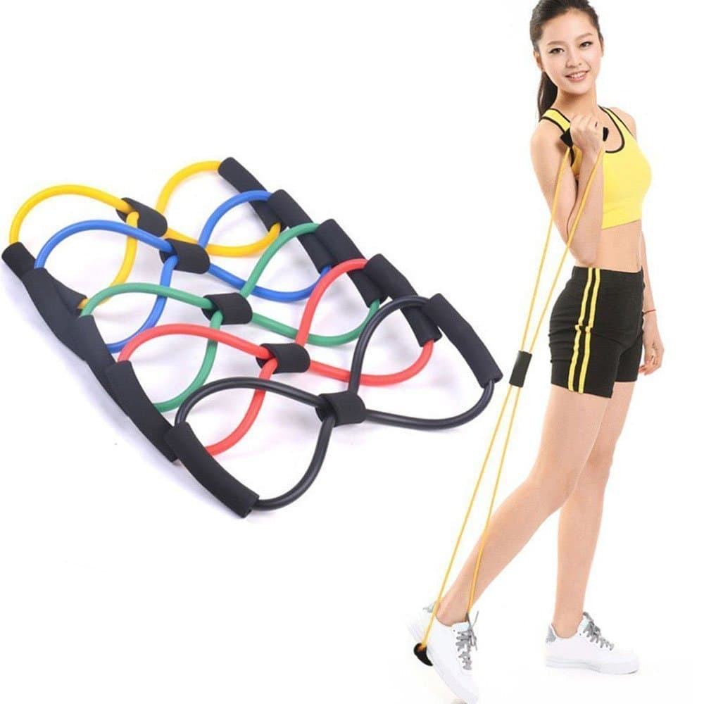 Resistance 8 Type Muscle Chest Expander Rope Workout Pulling Exerciser Fitness Exercise Tube Sports Yoga for Men and Women - Multi Color