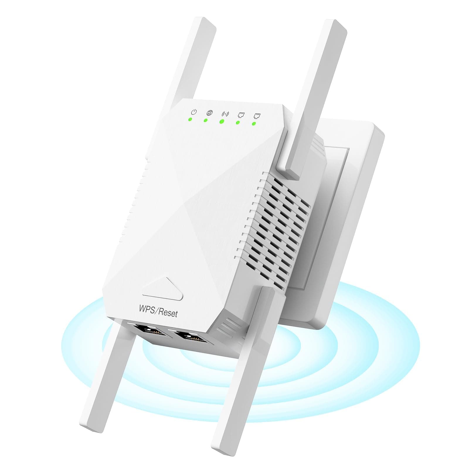 BIGTHREE WiFi Extender Booster, WiFi Signal Amplifier, 4 Antennas WiFis Extender 5GHz & 2.4GHz Dual Band Repeater, with Ethernet Port, UK Plug