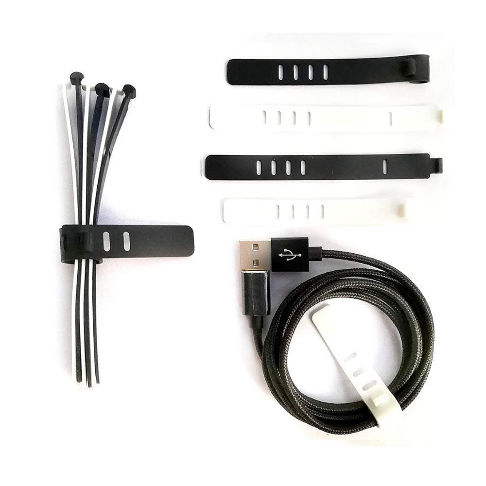 WireTRAP Cable Organisers Set of 6 -Silicone Wire Organiser - Cable Management - Wire Management -Earphone Organiser - Cable Organiser - Cable Ties - Black/White