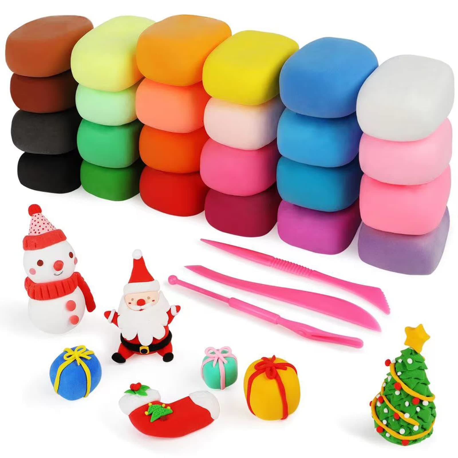 Air Dry Clay for Kids 24 Colors, PIERPIER Magic Modeling Clay Kit with Magical Clay Tools Accessories, Squash Clay for Slime, Play Clay Art for Adults and Kids Gift, Craft Clay Air Dry DIY Set