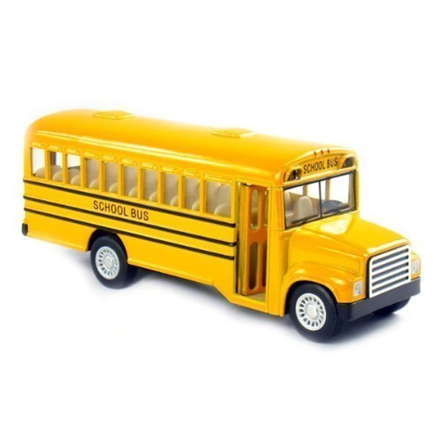 6 inch Long-Nose School Bus Die Cast Metal Model Toy Car w/Pullback Action