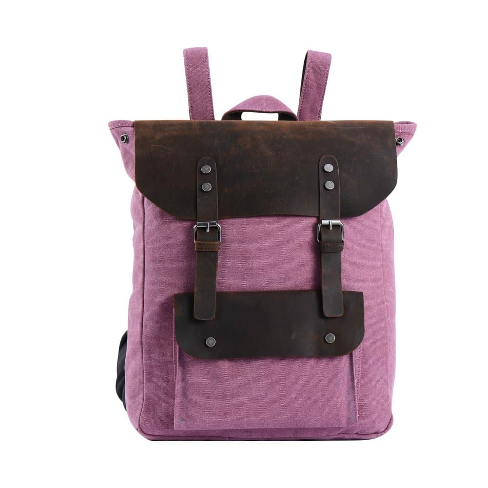 GentPack Canvas Backpack College Student Bag Laptop Backpack Crazy-horse Leather School Travel Daypack