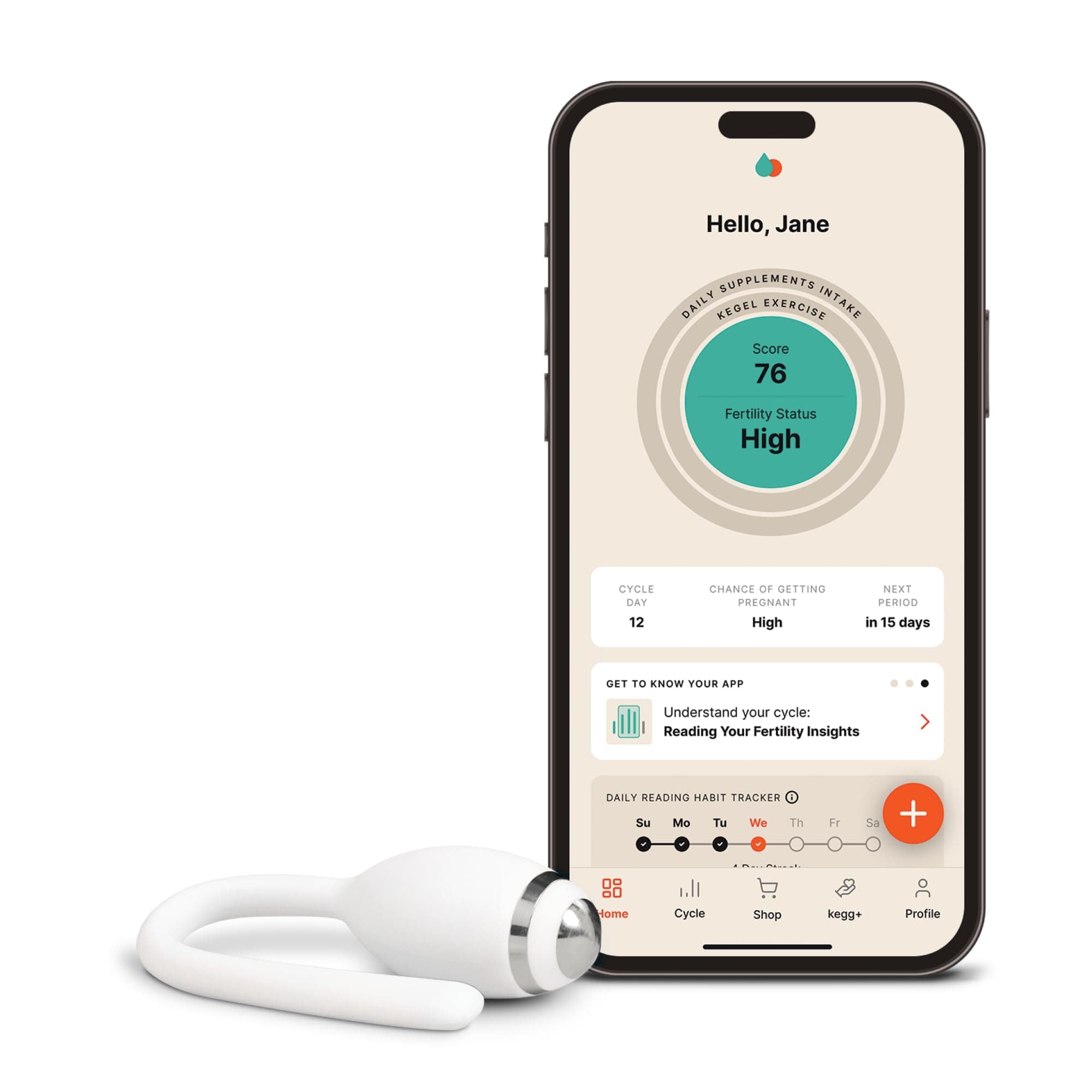 kegg Fertility Tracker + Free Fertility App | 12 Months Pregnancy Warranty | No Recurring Costs | Predicts Fertile Window | Helps Exercise Pelvic Floor Muscles