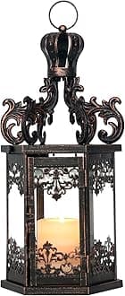 NEEDOMO Large Candle Lantern Decorative, 17.7" Black Outdoor Hanging Lanterns with Tempered Clear Glass, Vintage Metal Hexagon Candle Holder Lantern Decor for Patio, Porch, Farmhouse, Wedding, Shelf