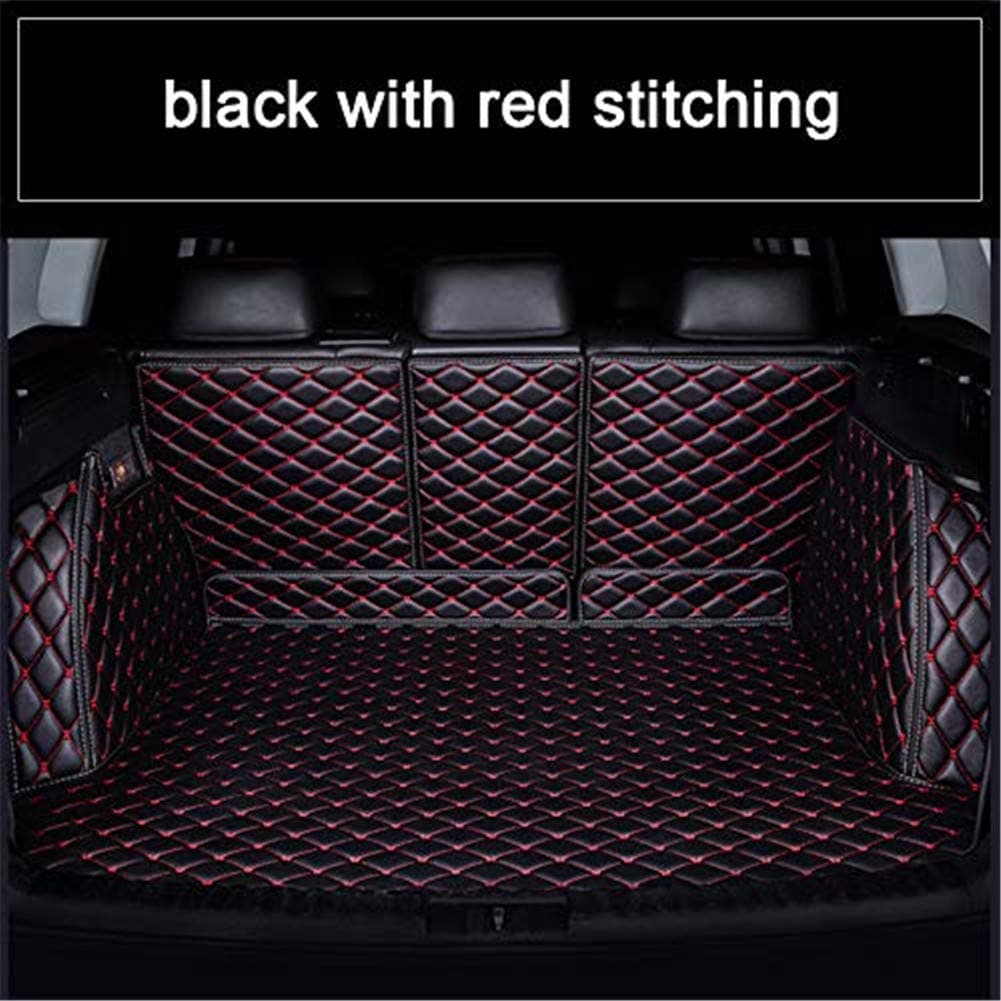 YANGcar 3D Full Leather Car Rear Trunk Mat Boot Mat for Nissan Patrol Y62-2012-2018 Custom Fit Car Cargo Liner(Black with red Stitching)
