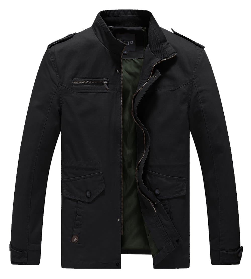 Lega Mens Casual Thick Jacket Cotton Stand Collar Outerwear Black, US XL