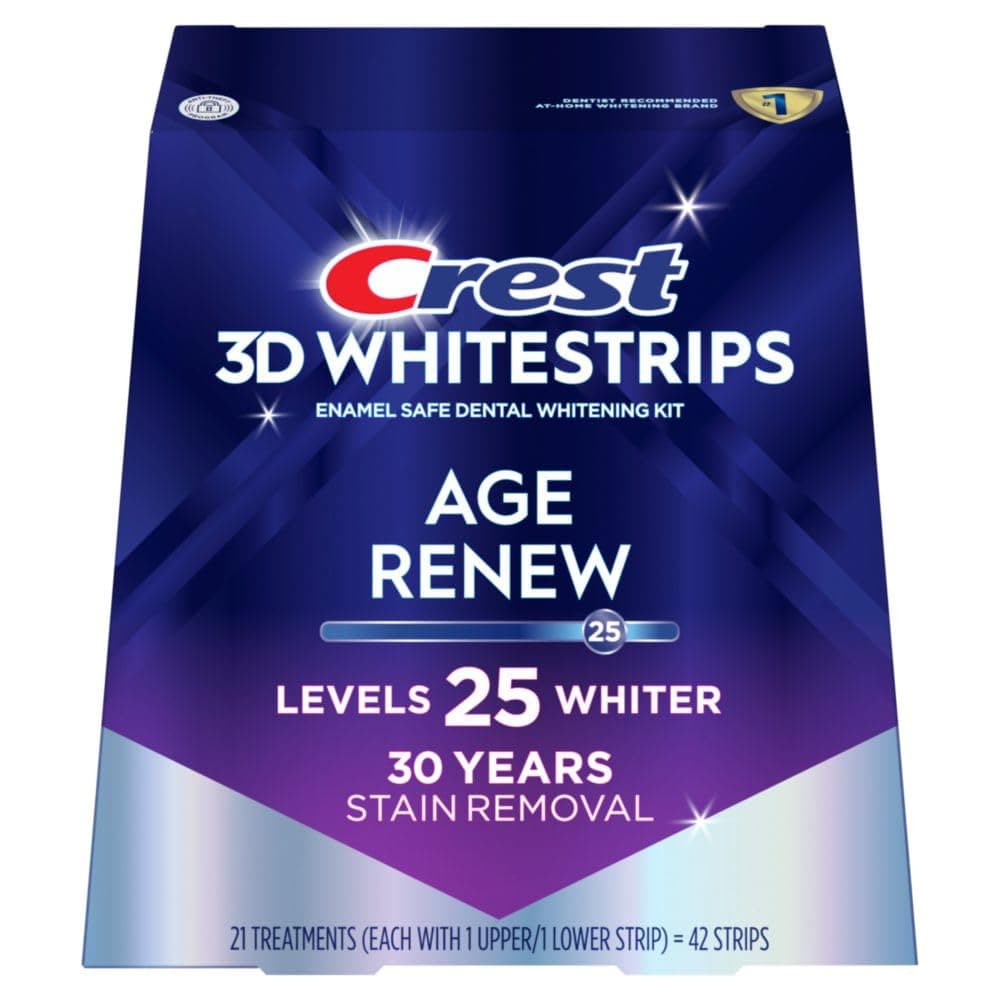 3D Whitestrips Age Renew – Teeth Whitening Kit, 21 Treatments, Each with 1 Upper/1Lower, 42 Strips – Crest 3DWhite Teeth Whitening Strips