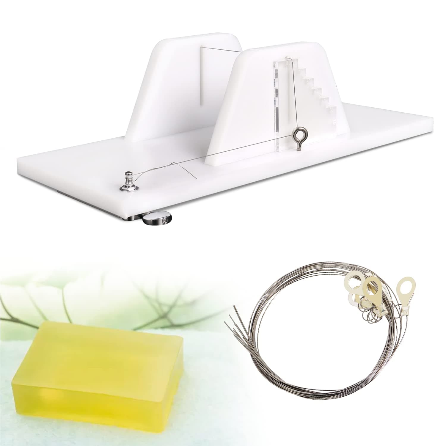 Wadoy Adjustable Slab Soap Cutter, Acrylic Push Soap Cutter with Single Wire, DIY Handmade Soap Candles Trimming Loaf Cutting Tools, Soap Making Loaf Slicer