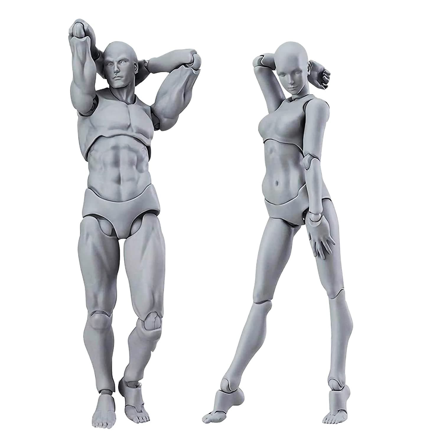 Artists Manikin Art Mannequin Figures Supplies Drawing Tools,Small Drawing Figure Model for Sketching,Painting,Action Figures Male+Female Set(Grey)