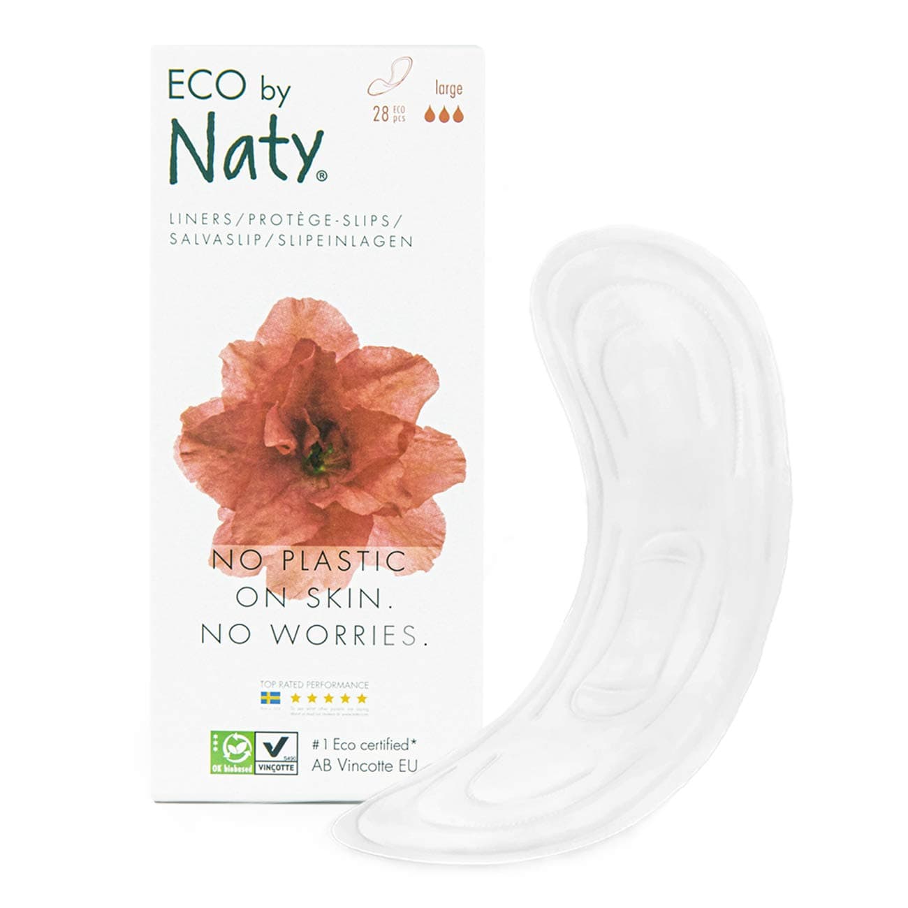 Eco by Naty Liners - Large, 28 Liners. Plantbased, Vegan and 0% Plastic
