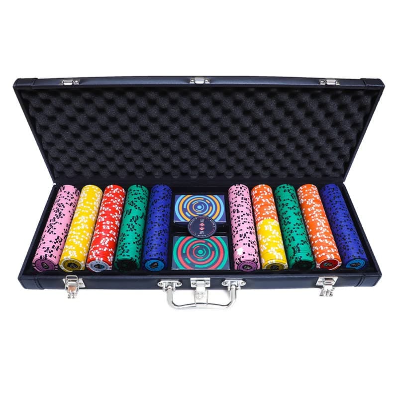 POK3R STUFF INDIA Poker Stuff India NFT Monkey 500 Poker Chip Set, 2 Pack of Trance Design Playing Cards, 1 Black Dealer Button in 1 Black Leather Carrying Case,for Teen