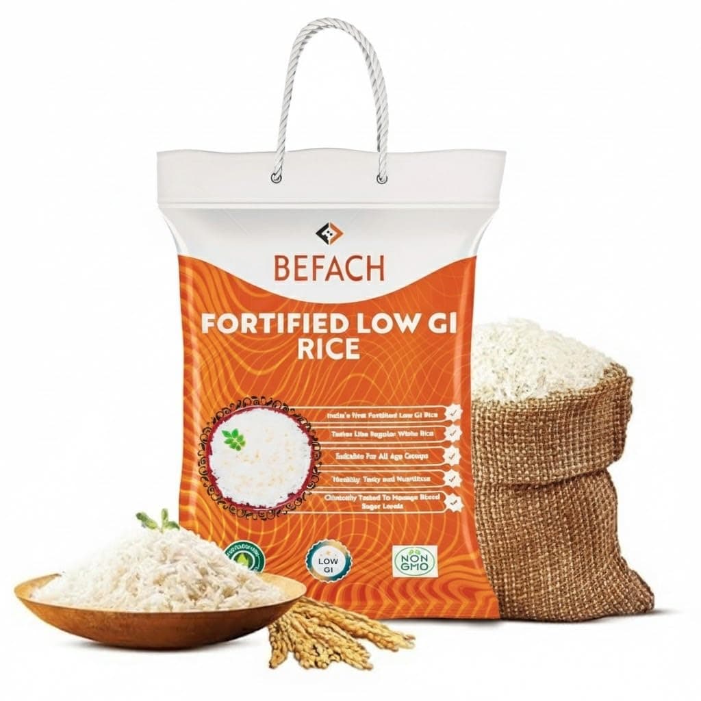 Befach Fortified Low GI Rice | Certified by National Institute of Nutrition | Low Sugar | Low GI | No Pesticides, Non GMO, Perfect for Diet & Diabetic People (4.5 Kg)