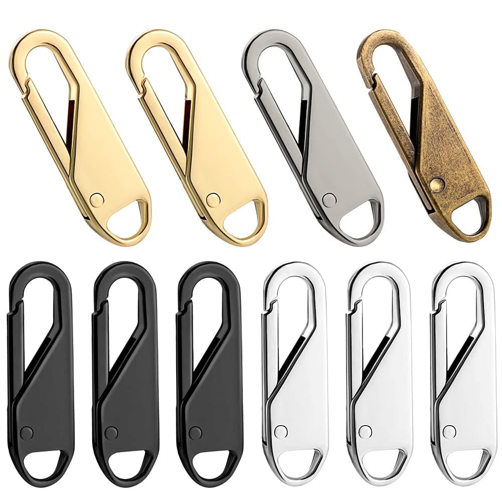 Hulutan-10 Pieces Zipper Pull Replacement Zipper Repair Kit Zipper Slider Pull Tab Universal Zipper Fixer Metal Zipper Head (Black, Silver, Gun-Black, Platinum, Bronze) (metal)