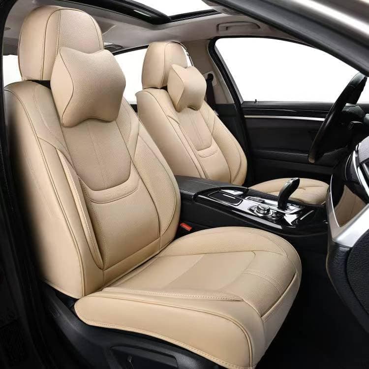 Auto Car Seat Covers Accessories Front Seat Leather Cushion Protector Breathable Waterproof Seat Cover for Cars Universal Fit (Beige, Front Pair)